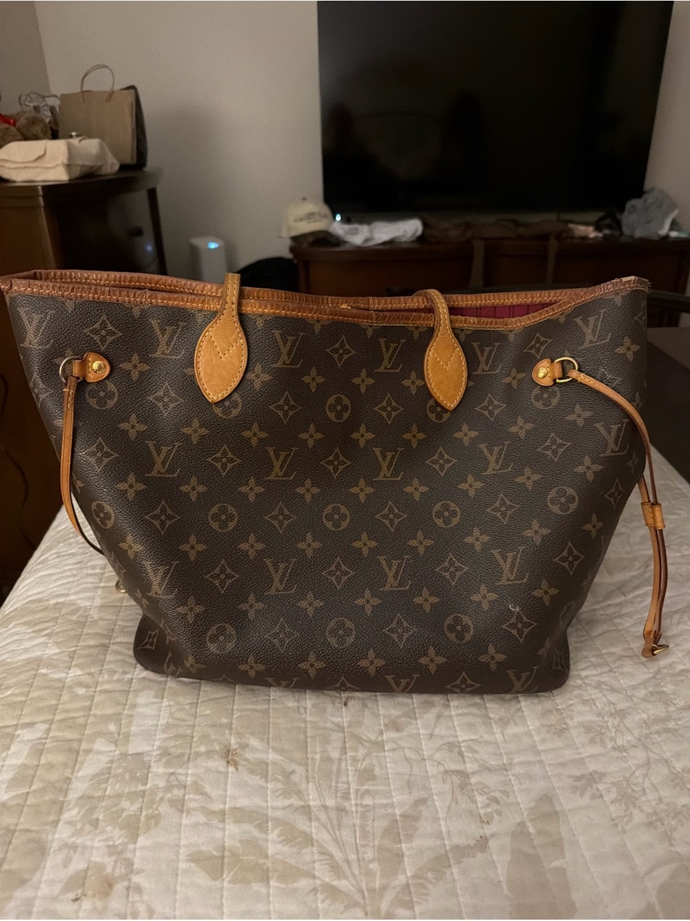Louis Vuitton Monogram Neverfull Tote in Brown with Tan Trim